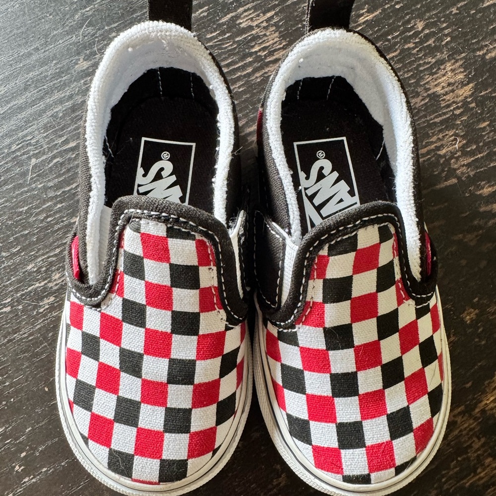 Vans Kids Red and Black Checkered Slip-On Sneakers